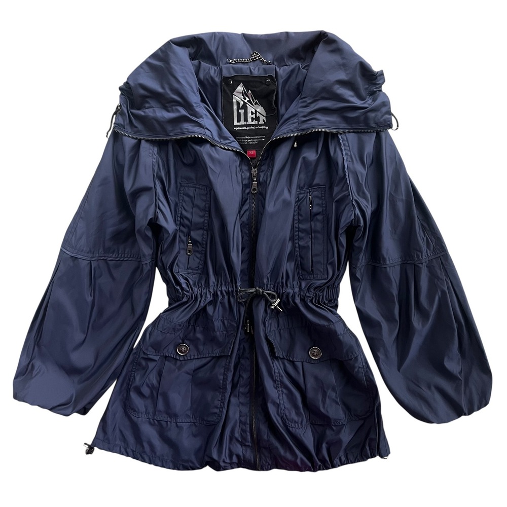 G.E.T. General Equipment Technique XS Navy Drawstring Zip Windbreakr Rain Jacket